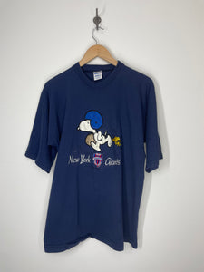 NFL New York Giants Football Snoopy & Woodstock Peanuts Embroidered T Shirt - Ultimate L