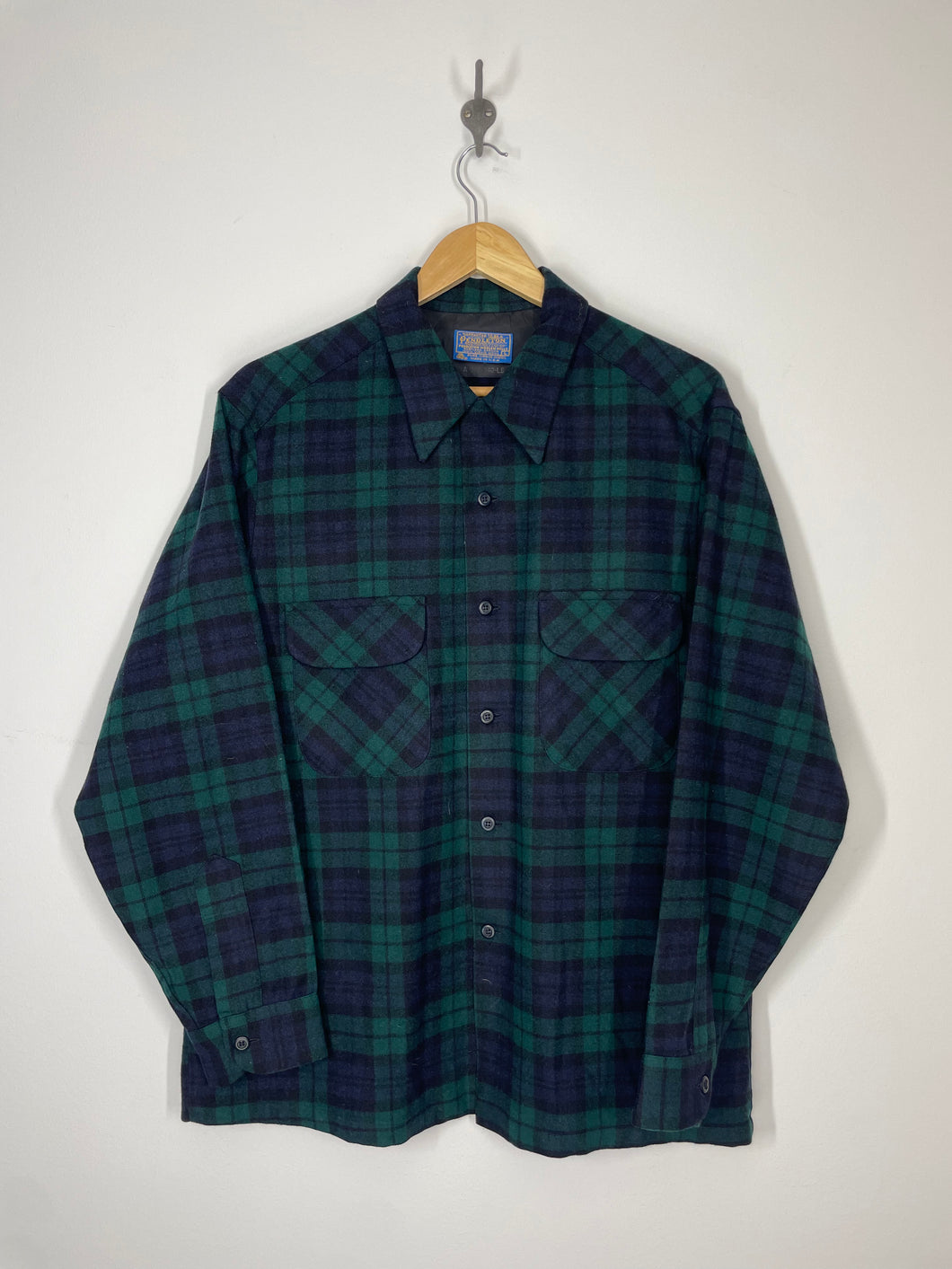 70s Pendleton Black Watch Tartan Button Up Wool Flannel Shirt - L