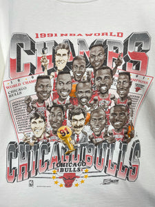 NBA Chicago Bulls Basketball 1991 World Champions Caricature T Shirt - XL