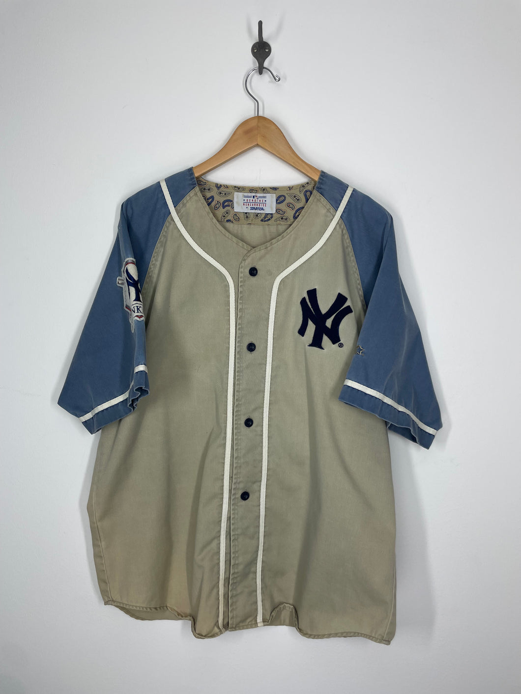 VINTAGE STARTER NEW YORK YANKEES EMBROIDERED MLB COTTON BASEBALL JERSEY  SIZE L