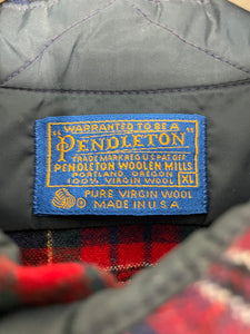 70s Pendleton Macpherson Red Tartan Button Up Wool Elbow Patch Flannel Shirt - XL