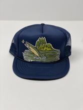 Load image into Gallery viewer, Jumping Trout Fishing Puff Graphic Mesh Snapback Trucker Hat- R.O.C
