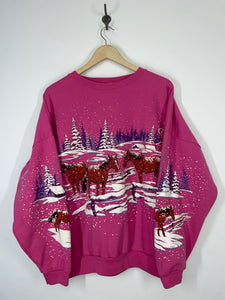 Lifestyles Winter Wilderness Scene Horses puff graphic Sweatshirt - One Size