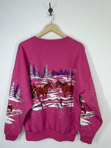 Lifestyles Winter Wilderness Scene Horses puff graphic Sweatshirt - One Size